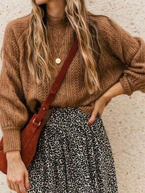 Like New Sezane Scarlett Wool Mohair Cable Knit Sweater Brown XXS